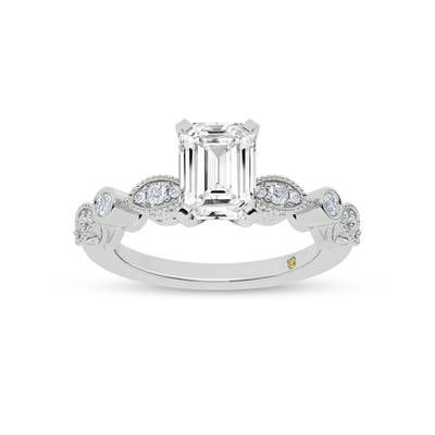 Arcan Vintage Inspired Bezel and Pavé Set Emerald Cut Lab Diamond Engagement Ring | 10K White Gold 2 1/3 CT. TW.