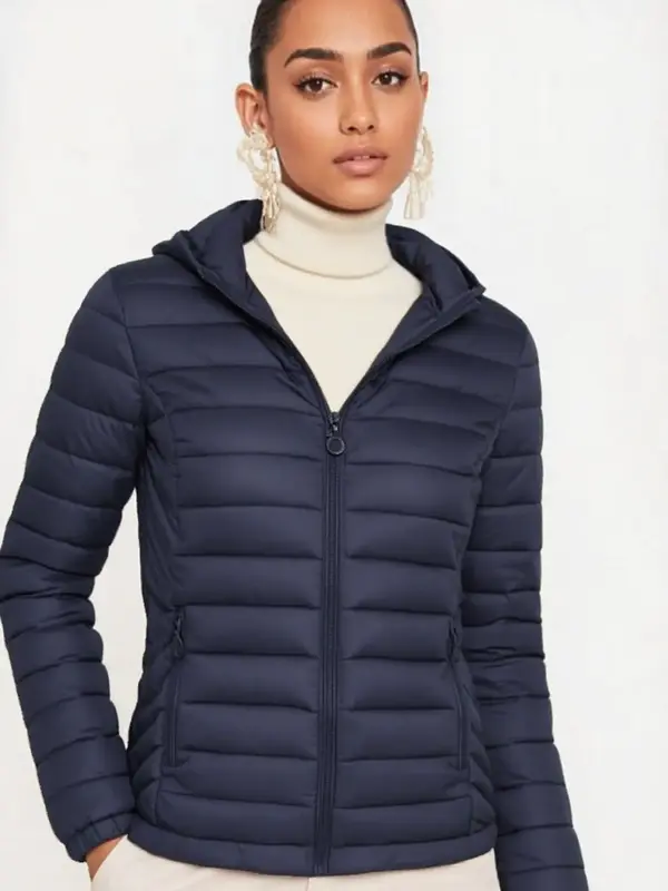 Women's Solid Zip Up Hooded Winter Coat, Casual Long Sleeve Pocket Outerwear for Fall & Winter, Women's Clothing for Daily We...