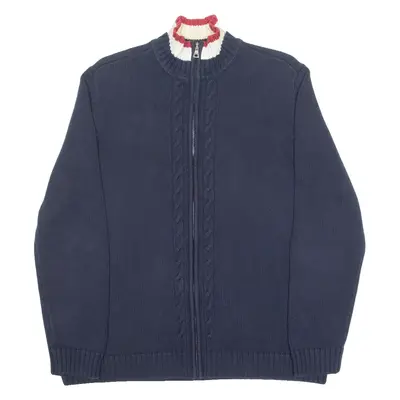 TOMMY HILFIGER Womens Jumper Blue High Neck Tight Knit XL