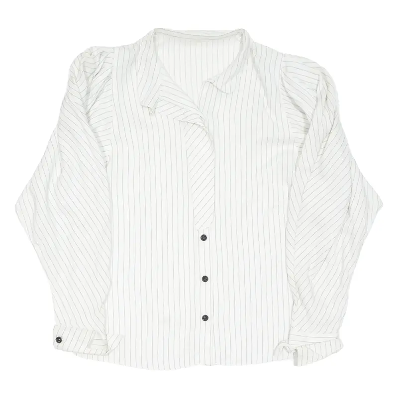 Womens Printed Blouse White Collared Long Sleeve Striped M
