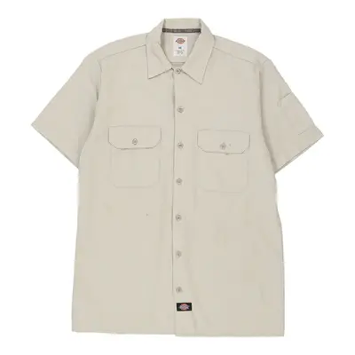 Dickies Short Sleeve Shirt - Medium Cream Polyester Blend