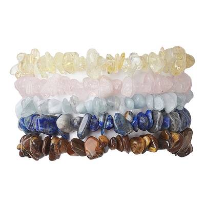 12 Constellation Natural Mixed Gemstone Chip Beaded Stretch Bracelets Sets for Women Men