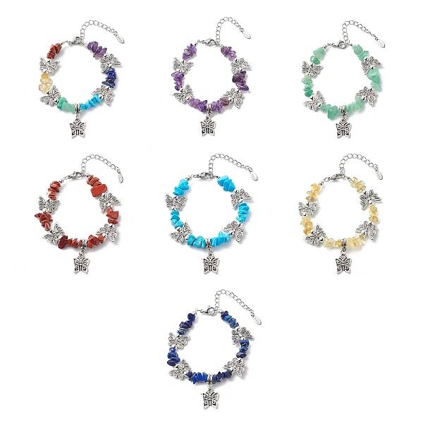 7Pcs 7 Style Alloy Butterfly Charm Bracelets Set