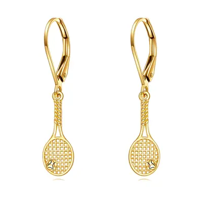 14K Gold Tennis Racket Drop Earrings