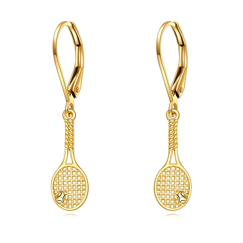 14K Gold Tennis Racket Drop Earrings