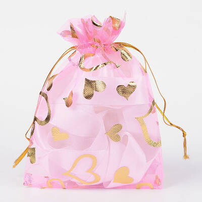Heart Printed Organza Bags
