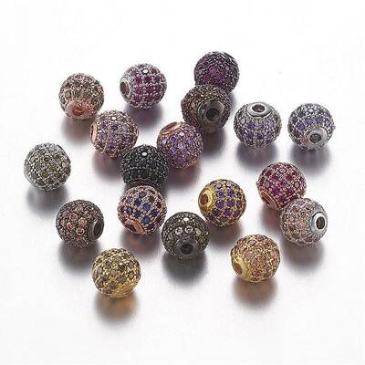 Brass Micro Pave Cubic Zirconia Beads
