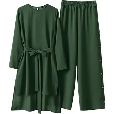 Abayas Dress for Women Muslim Long Sleeve Loose Top Pants 2 Pcs Dubai Women Matching Sets