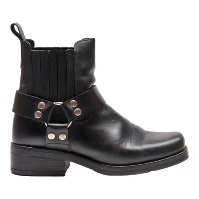 Biker Boots Black Leather Mens UK 8