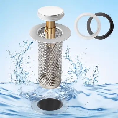 Bathroom Sink Stopper Hair Catcher, Universal Pop-Up Drain Filter with Stainless Steel Basket, Anti-Clog Design 1 Pack