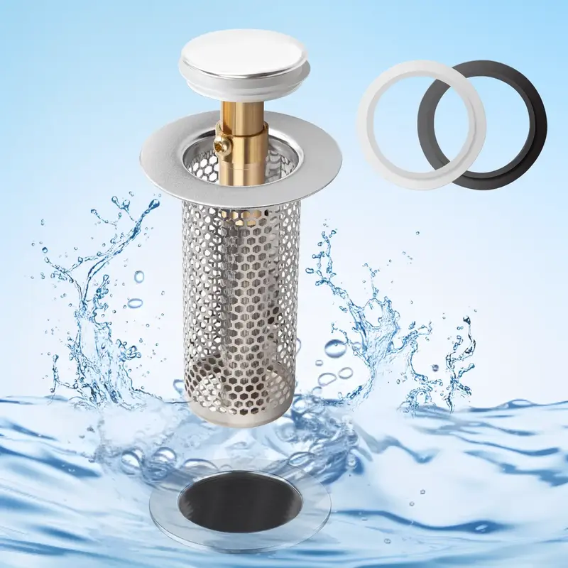 Bathroom Sink Stopper Hair Catcher, Universal Pop-Up Drain Filter with Stainless Steel Basket, Anti-Clog Design 1 Pack
