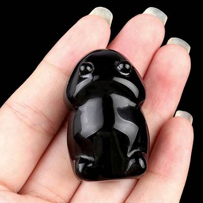 Natural Obsidian Carved Frog with Eye Figurines