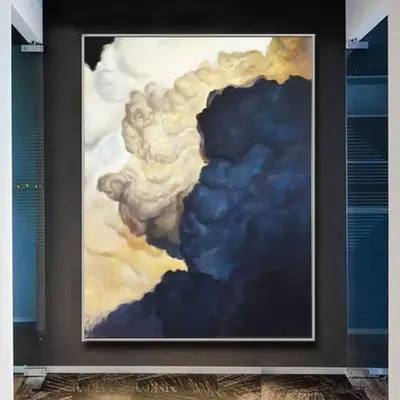 Blue Painting Abstract Clouds Paintings On Canvas Textured Wall Art Contemporary Wall Decor | BLUE COILS
