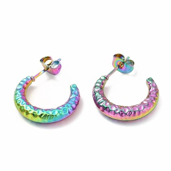 Ion Plating(IP) 304 Stainless Steel Crescent Moon Stud Earrings