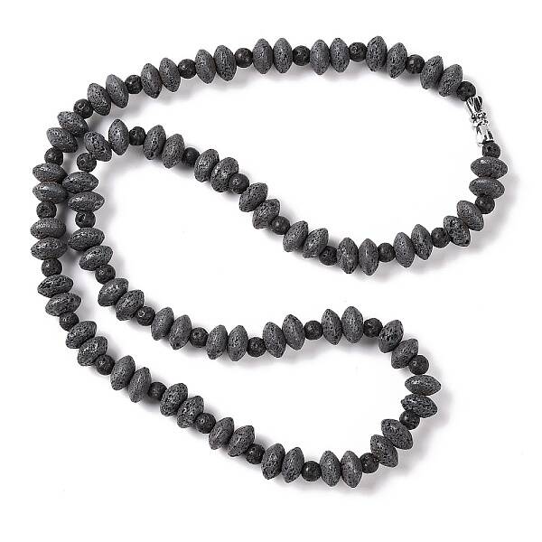 Rondelle & Round Natural Lava Rock Beaded Necklaces