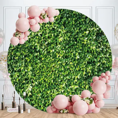 Aperturee Simple Green Leaves Round Birthday Backdrops