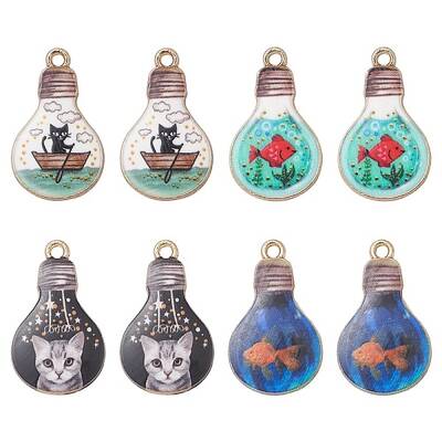 8Pcs 4 Style Alloy Enamel Pendants