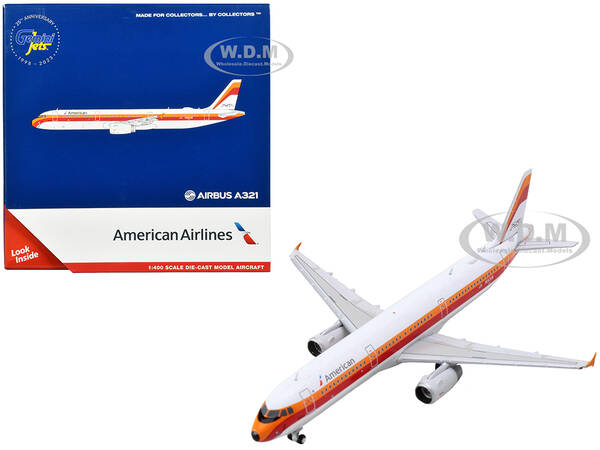 Airbus A321 Commercial Aircraft American Airlines - PSA (N582UW) White with Red and Orange Stripes 1/400 Diecast Model Airpla...