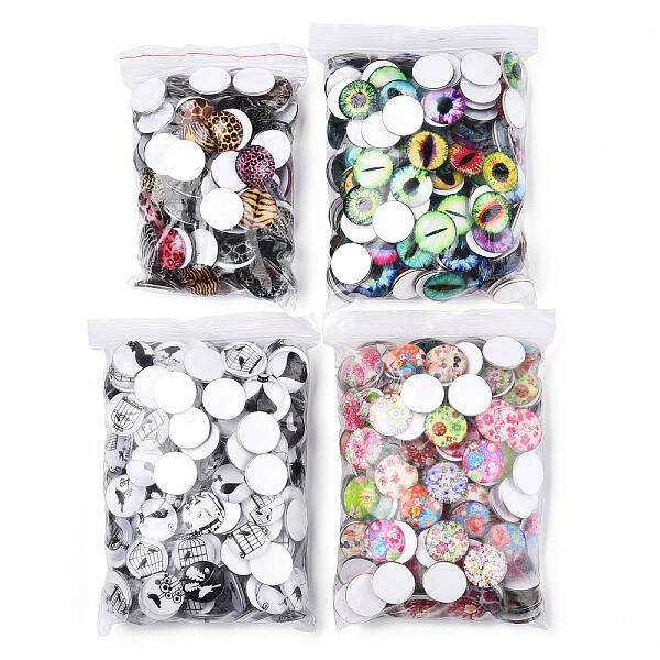 Mixed Pattern Half Round/Dome Printed Glass Cabochons