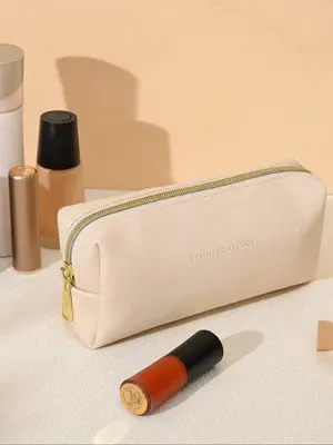 Women's Simple Plain Zipper Makeup Bag, Portable Minimalist Travel Cosmetic Storage Bag, Versatile Makeup Bag for Travel Use