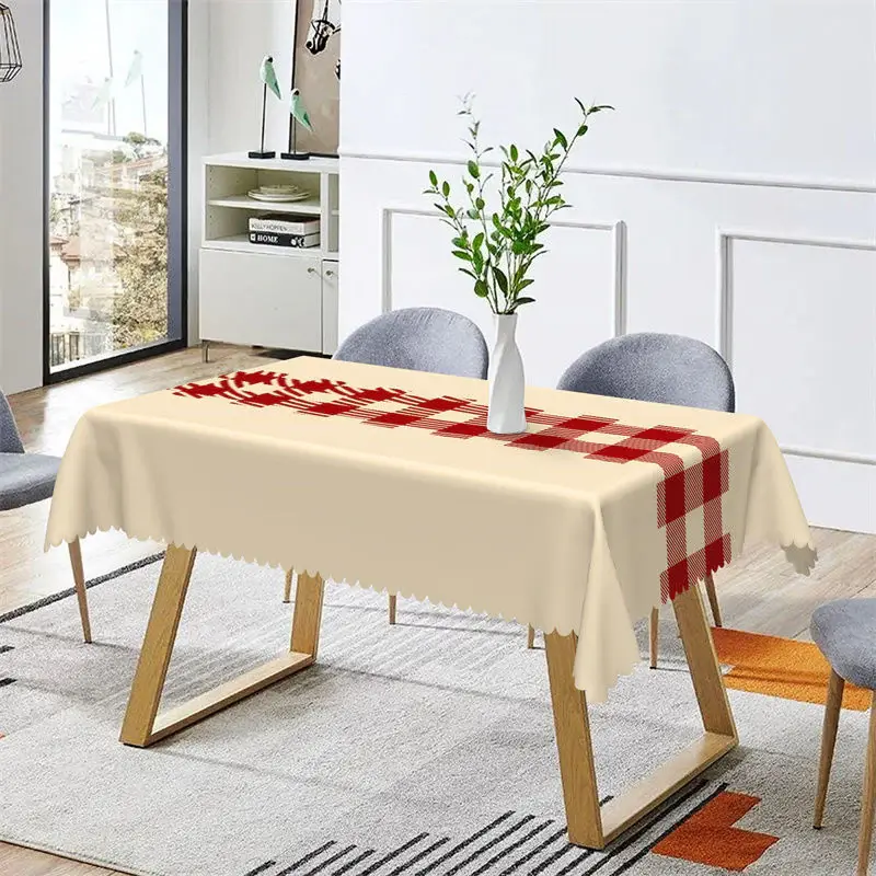 Red Beige Gingham Christmas Rectangle Tablecloth - Aperturee