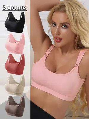 BQY 5-piece set Maternity's Solid Color Removable Nursing Bra, SoftComfortable Breathable Nursing Bra for Pregnancy &Postpart...