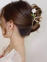 Summer Delicate Fashion Metal Flower and Leaf Decorative Hair Claw Clip, Simple and Elegant Accessory Holiday Birthday Gifts ...