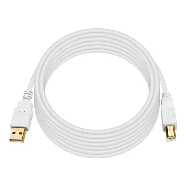 8618 Monoprice USB-A to USB-B 2.0 Cable 28/24AWG Gold Plated White 15ft