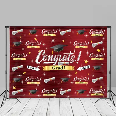 Caps Certificates Stars Red Graduation Photo Backdrop - Aperturee