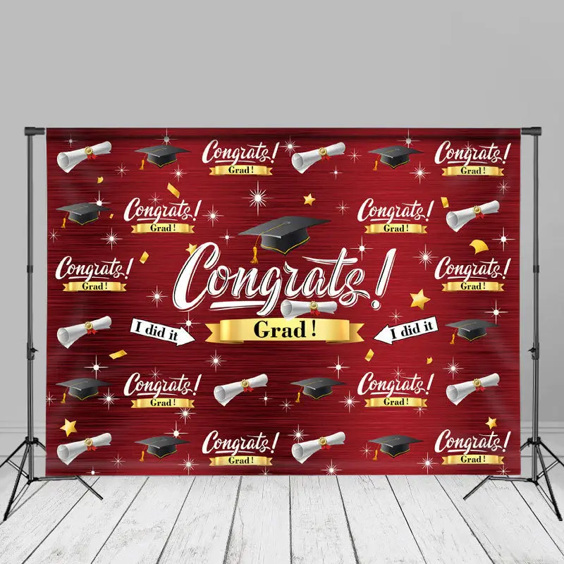 Caps Certificates Stars Red Graduation Photo Backdrop - Aperturee