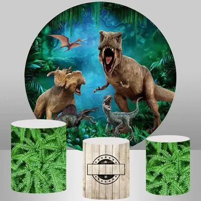 Aperturee Circle Jungle Dinosaur Birthday Party Backdrop For Boy | Circle Backdrops For Birthday | Circle Background For Part...