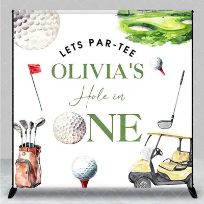 Aperturee White Sports Golf Custom Name 1st Birthday Backdrop, 3X3FT(1X1M), 15 USD, custom birthday backdrops, DZYM0Z16-O