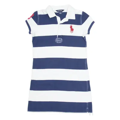 RALPH LAUREN Girls T-Shirt Dress White Colourblock Knee Length 13-14Y