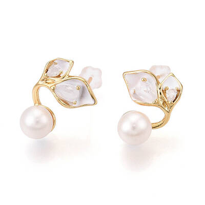 Brass Natural Pearl Stud Earrings