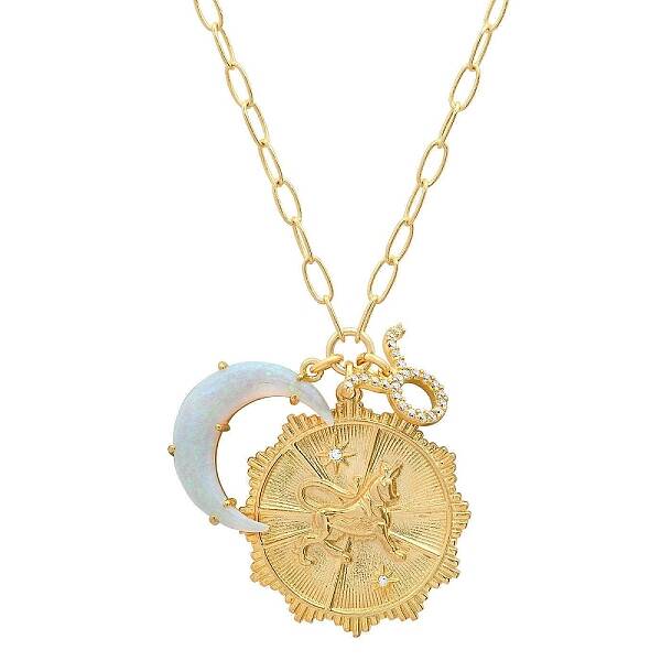 Cubic Zirconia Constellation & Opalite Moon Pendant Necklace