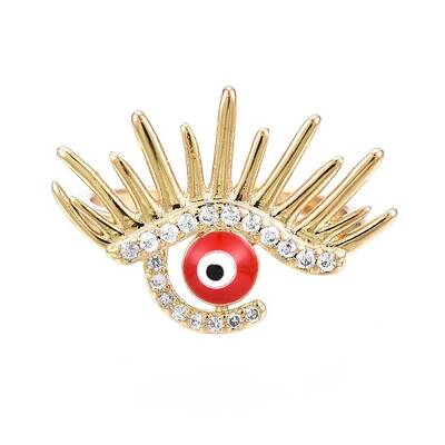 Clear Cubic Zirconia Evil Eye Wide Open Cuff Ring with Enamel for Women