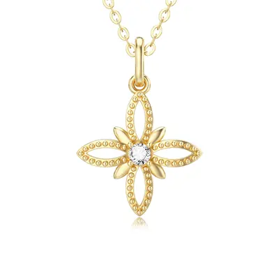 14K Gold Moissanite Cross Pendant Necklace