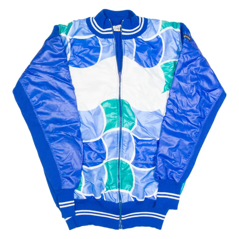 AGUSPORT Mens Varsity Jacket Blue Wool 90s Crazy Pattern M