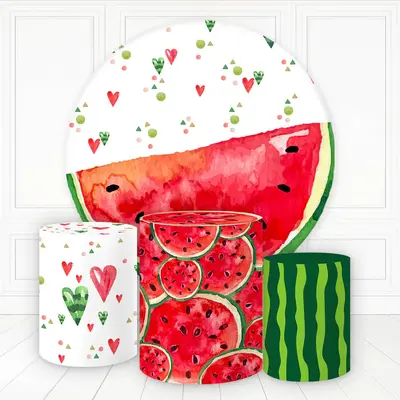 Aperturee Watermelon Heart Summer Theme Round Birthday Backdrop Kit | Birthday Backdrop Ideas | Circle Background For Party |...