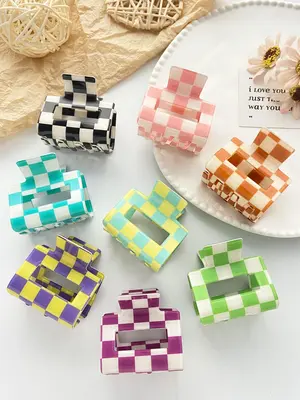 Plaid Pattern Mini Hair Claws, Casual Versatile Hair Accessories for Women, Minimalist Headwear Suitable for Thick Hair