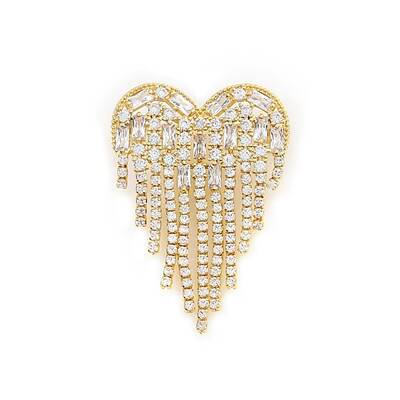 Zinc Alloy Micro Pave Clear Cubic Zirconia Heart Brooches