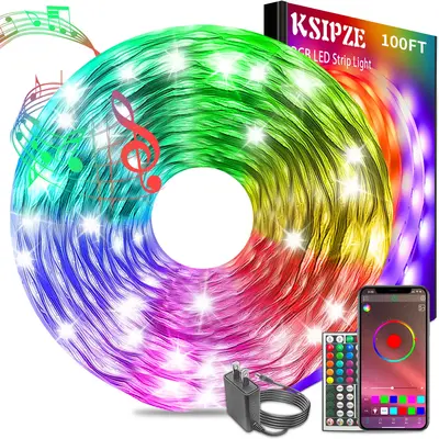 200FT 100FT 50FT Smart Led Strip Lights RGB Color Changing Time Setting Music Sync Strip Lights with both App and Remote Cont...