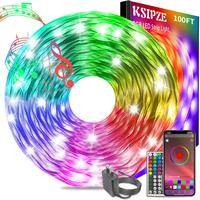 200FT 100FT 50FT Smart Led Strip Lights RGB Color Changing Time Setting Music Sync Strip Lights with both App and Remote Cont...