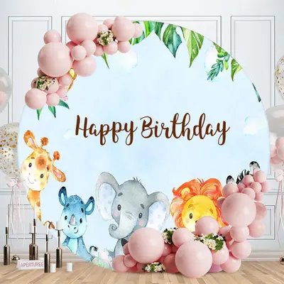 Aperturee Blue Sky And Animals Round Backdrop For Birthday Party