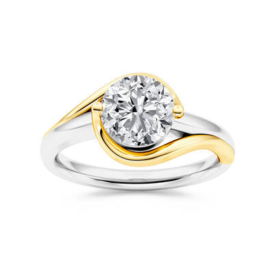 Aurora Solstice Two Toned Round Lab Grown Diamond Engagement Ring | 14K Yellow-White Gold 3 CT. TW.
