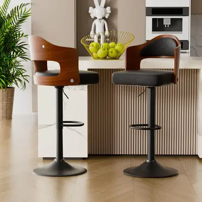 【Deals For You Days】Swivel Bar Stools Set of 1/2 Seat Adjustable Height 24.5-33.5IN, Wooden Barstools PU Leather Upholste...