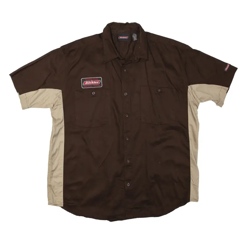 DICKIES Worker Shirt Brown Short Sleeve Mens XL