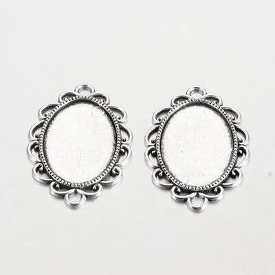 Oval Tibetan Style Alloy Cabochon Connector Settings