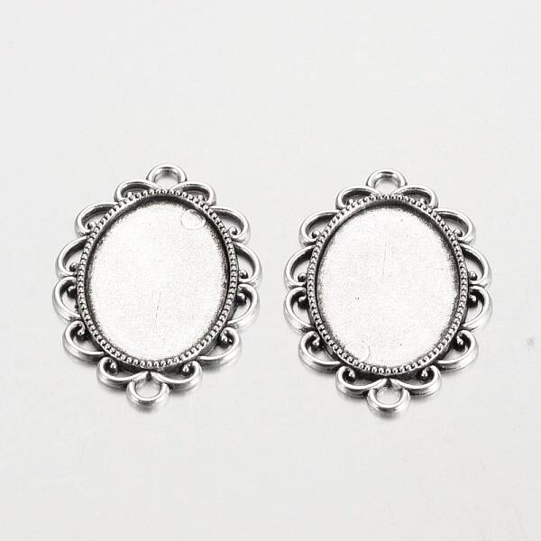 Oval Tibetan Style Alloy Cabochon Connector Settings
