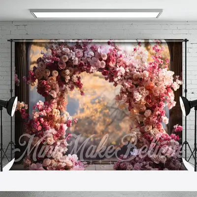 Pink Red Floral Arch Bokeh Natural Flower Backdrop - Aperturee